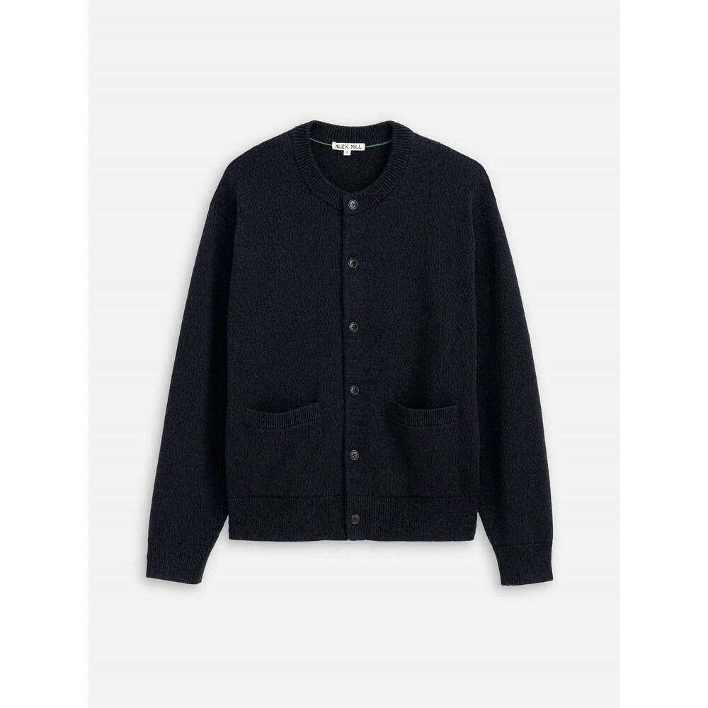 NEW ALEX MILL aaron long sleeve cardigan in marled navy - Picture 2 of 2
